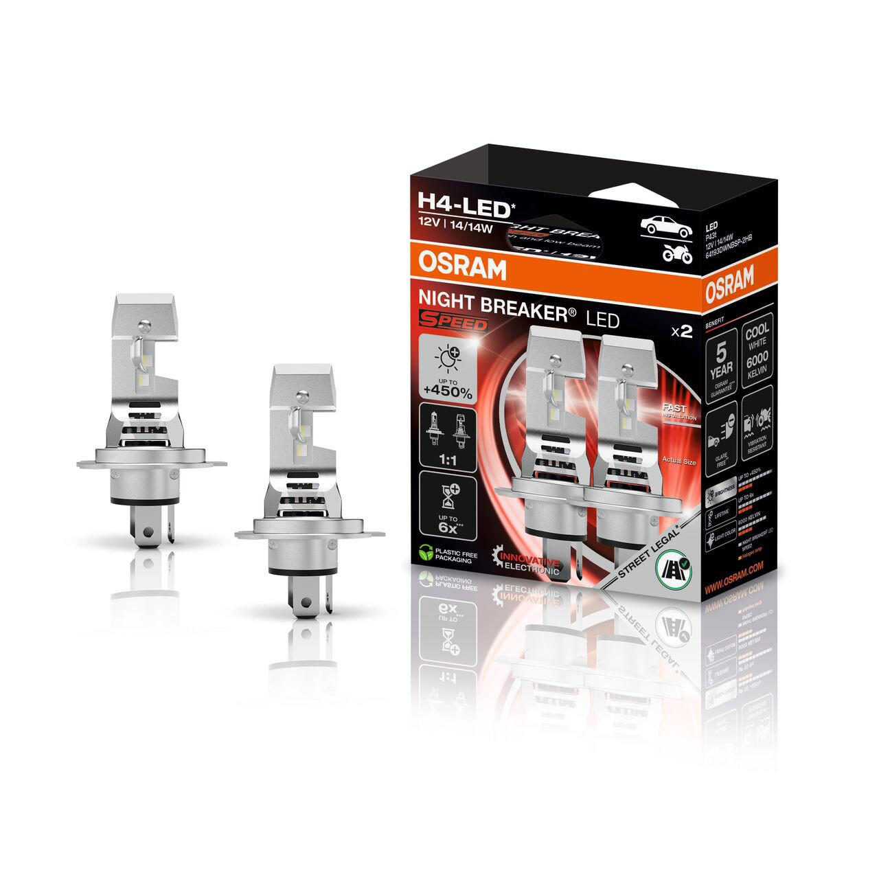 Osram Night Breaker LED speed 450 H4 - 2er Set